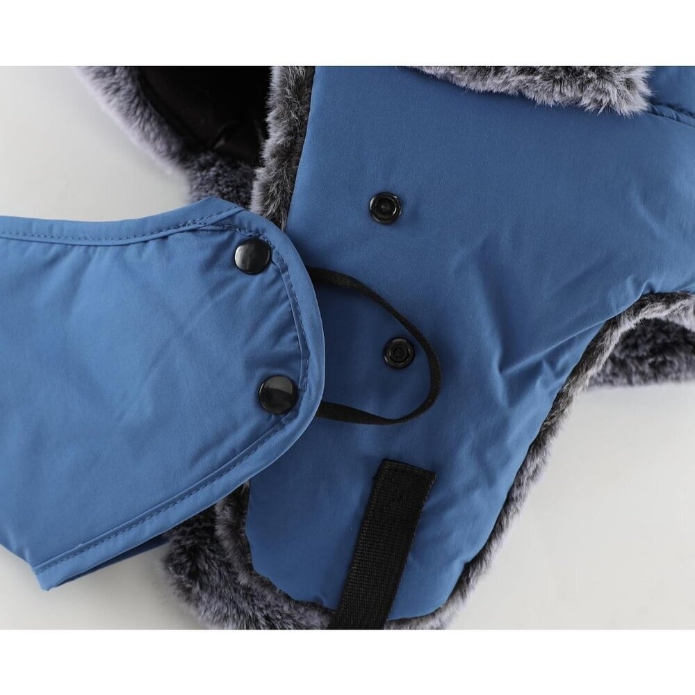 Men Blue Trapper Hat with Face Mask Faux Fur Winter Trooper Hunting Hat - Picture 8 of 9